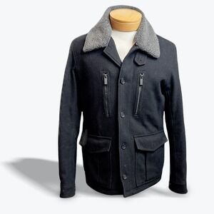 Michael Kors Mens Wool Blend Coat Jacket Sherpa Collar Quilted Lining Medium